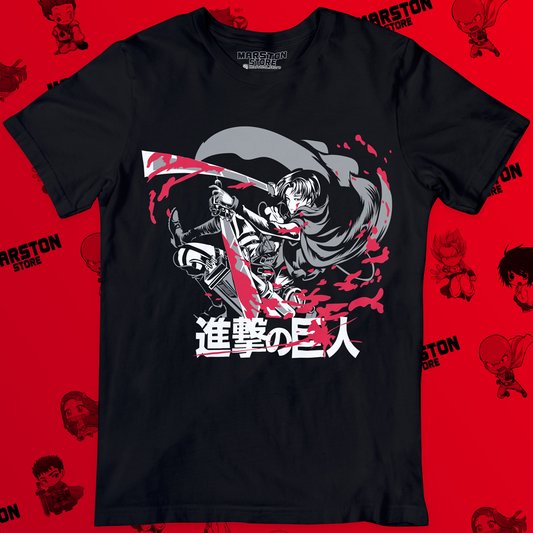Polera negra Shingeki no Kyojin con diseño de Levi Ackerman