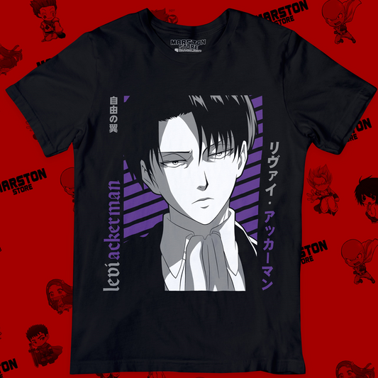 Polera negra Shingeki no Kyojin con diseño de Levi Ackerman