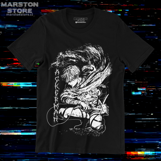 Polera negra Shingeki no Kyojin con diseño de Levi Ackerman