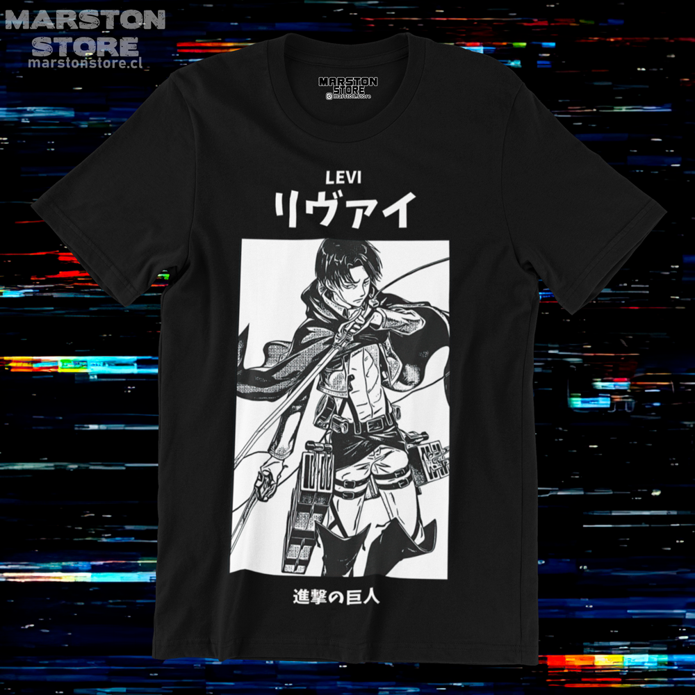 Polera negra Shingeki no Kyojin con diseño de Levi Ackerman