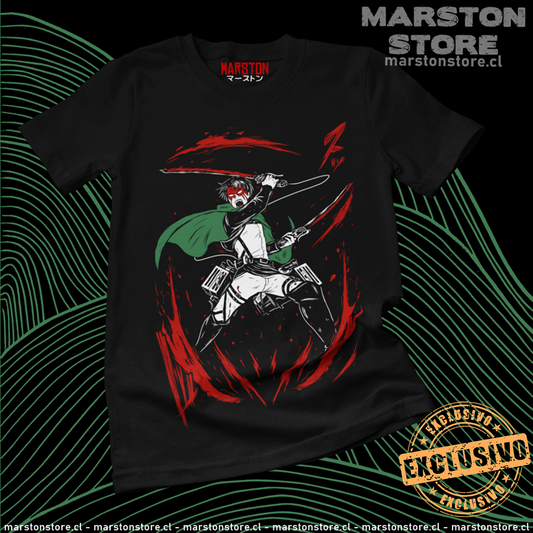 Polera negra Shingeki no Kyojin con diseño de Levi Ackerman