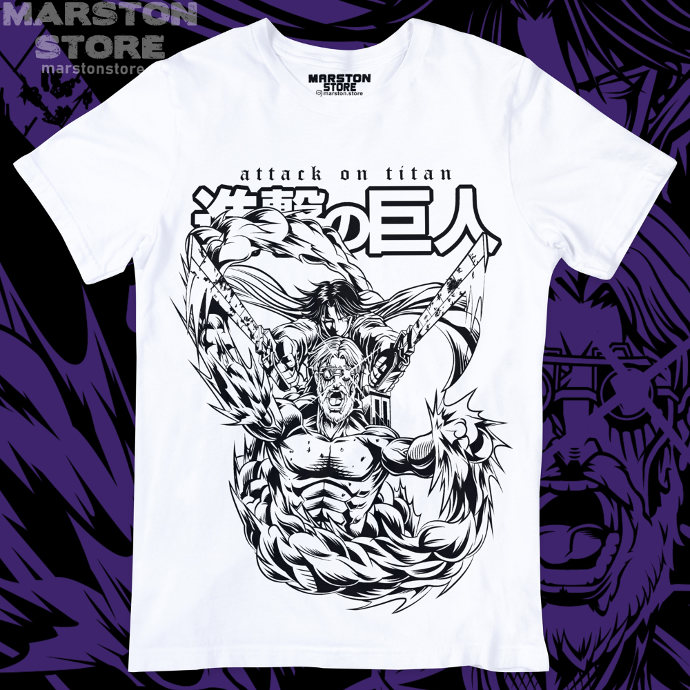 Polera blanca Shingeki no Kyojin con Levi Ackerman y Zeke Jaeger