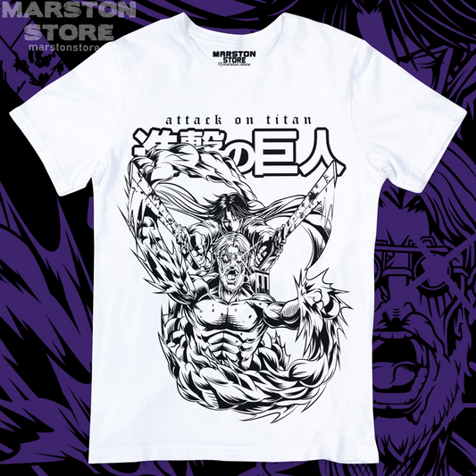 Polera blanca Shingeki no Kyojin con Levi Ackerman y Zeke Jaeger
