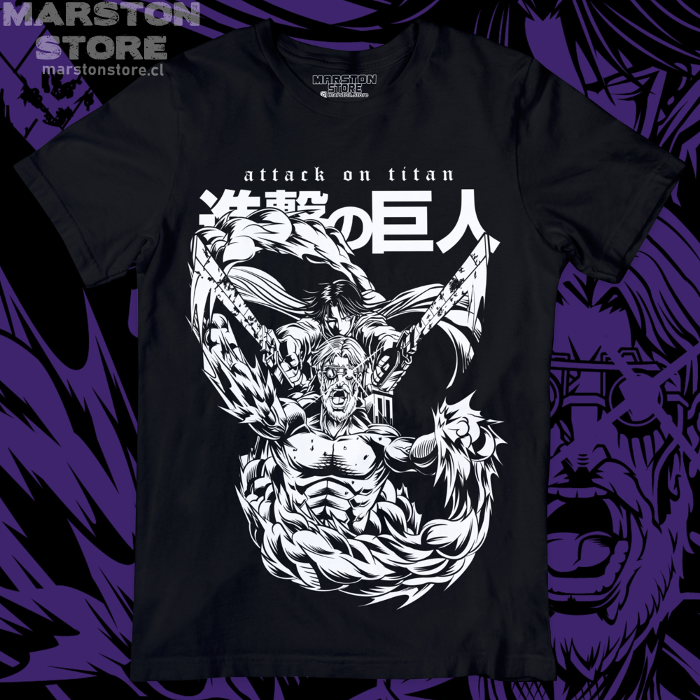 Polera negra Shingeki no Kyojin con Levi Ackerman y Zeke Jaeger