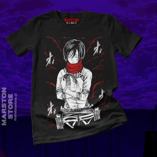 Polera negra Shingeki no Kyojin con Mikasa Ackerman y Eren Jaeger