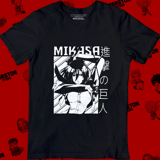Polera negra Shingeki no Kyojin con diseño de Mikasa Ackerman