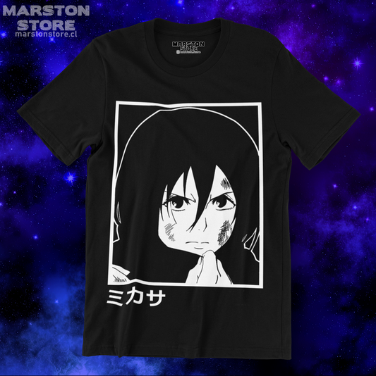 Polera negra Shingeki no Kyojin con diseño de Mikasa Ackerman