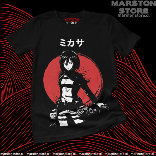 Polera negra Shingeki no Kyojin con diseño de Mikasa Ackerman