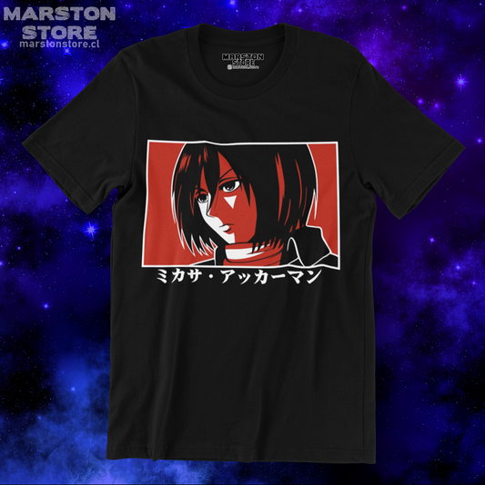 Polera negra Shingeki no Kyojin con diseño de Mikasa Ackerman