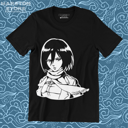 Polera negra Shingeki no Kyojin con diseño de Mikasa Ackerman