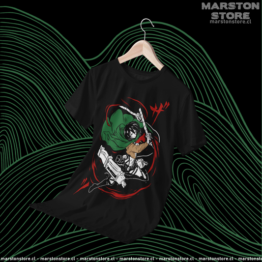 Polera negra Shingeki no Kyojin con diseño de Mikasa Ackerman