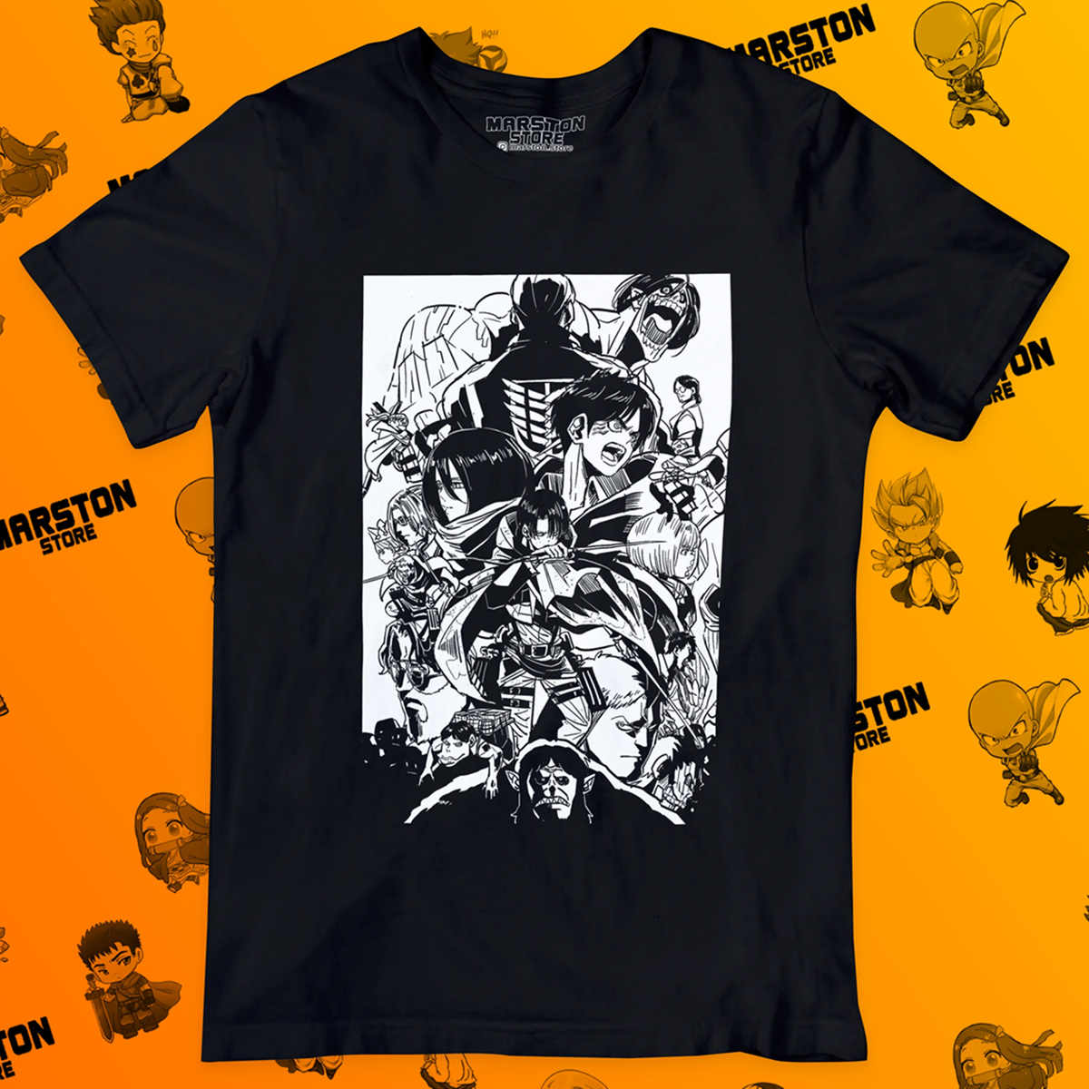 Polera negra con diseño de Shingeki no Kyojin