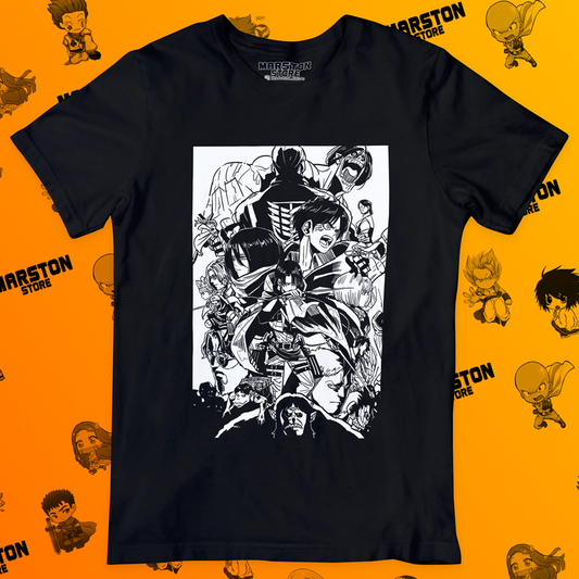 Polera negra con diseño de Shingeki no Kyojin