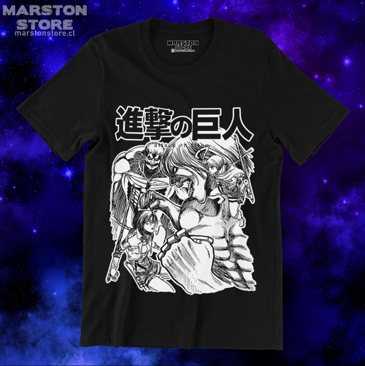 Polera negra con diseño de Shingeki no Kyojin