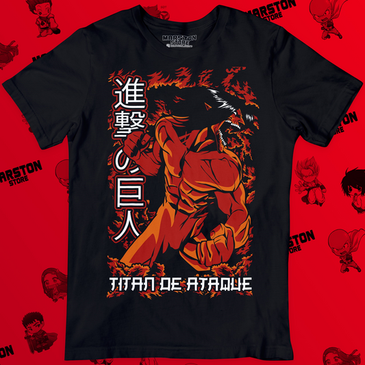Polera negra con diseño de Shingeki no Kyojin