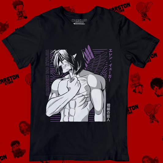 Polera negra con diseño de Shingeki no Kyojin