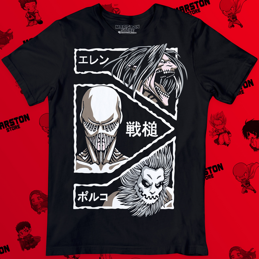 Polera negra con diseño de Shingeki no Kyojin