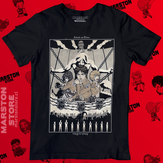 Polera negra con diseño de Shingeki no Kyojin