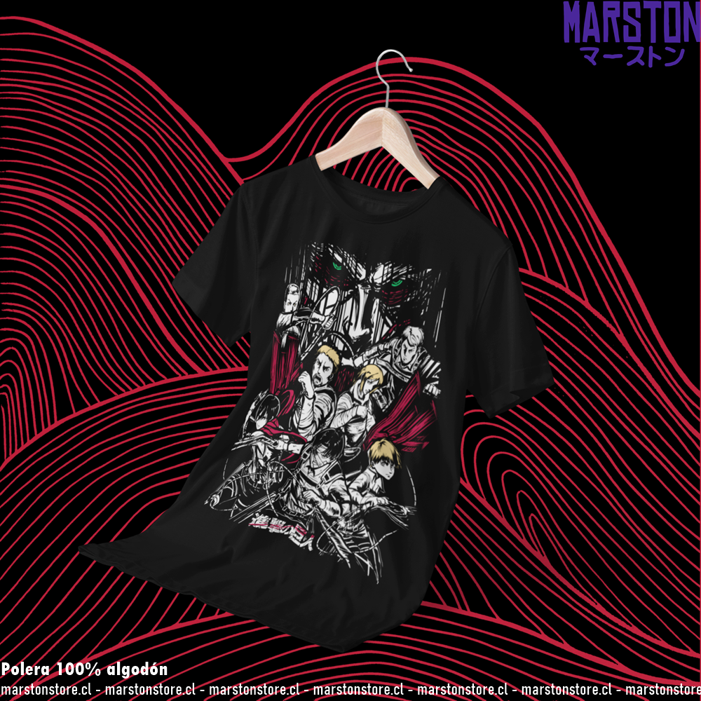 Polera negra con diseño de Shingeki no Kyojin
