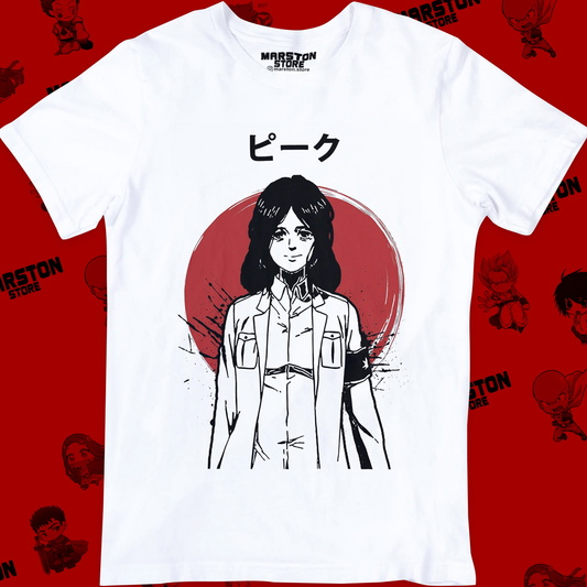 Polera blanca Shingeki no Kyojin con diseño de Pieck Finger