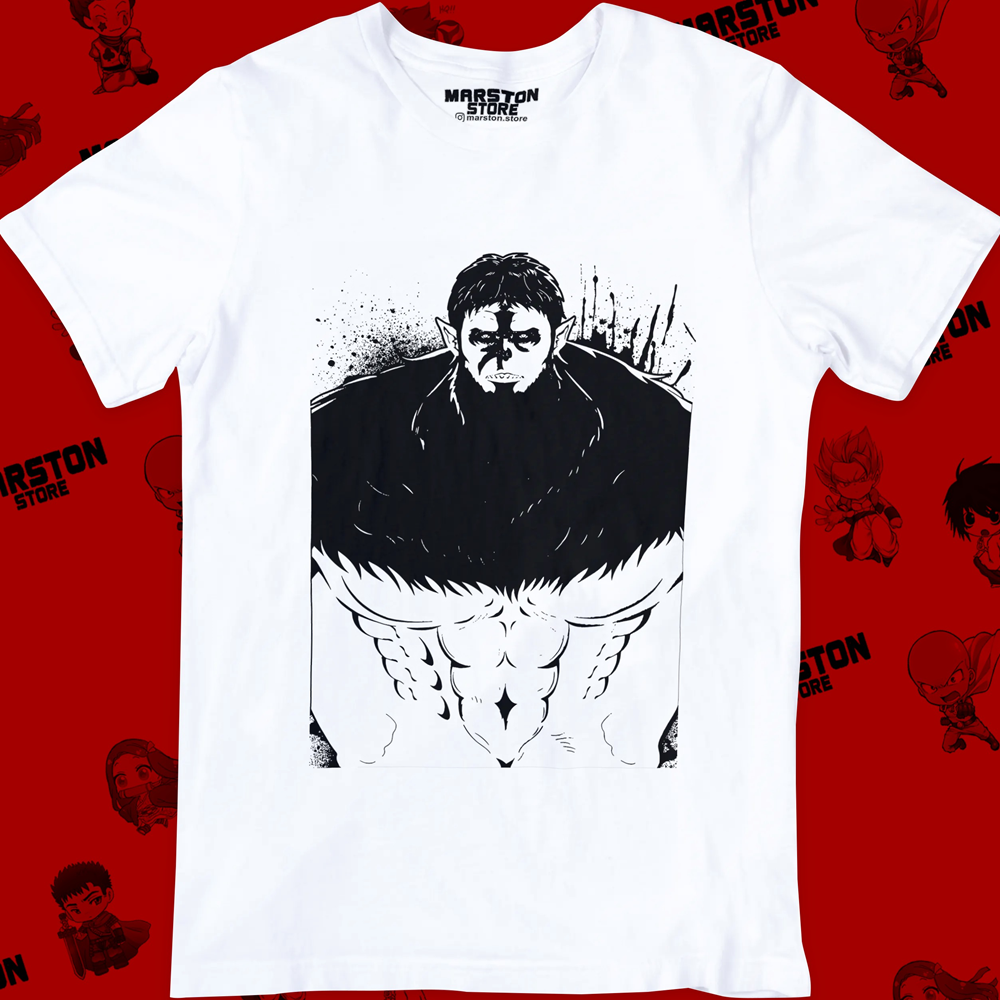 Polera blanca Shingeki no Kyojin con diseño del Titán Bestia