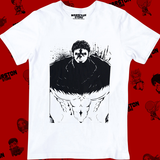 Polera blanca Shingeki no Kyojin con diseño del Titán Bestia