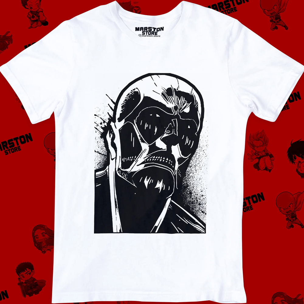 Polera blanca Shingeki no Kyojin con diseño del Titán Colosal