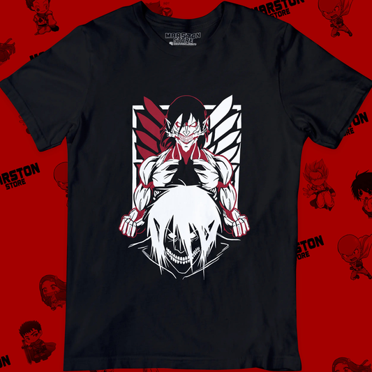 Polera negra Shingeki no Kyojin con diseño del Titán de Ataque