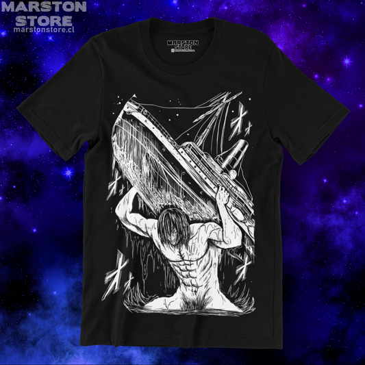 Polera negra Shingeki no Kyojin con diseño del Titán de Ataque