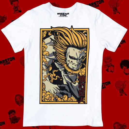Polera blanca Shingeki no Kyojin con diseño del Titán Mandíbula