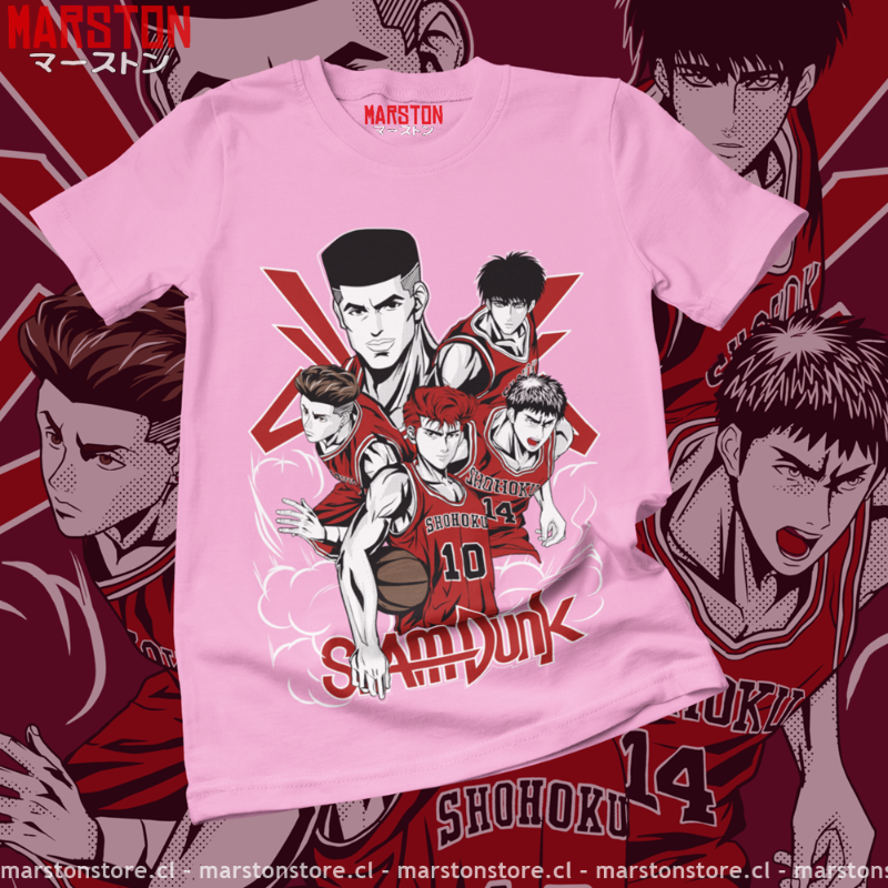 Polera de Slam Dunk con Hanamichi Sakuragi, Takenori Akagi, Hisashi Mitsui, Kaede Rukawa y Ryota Miyagi