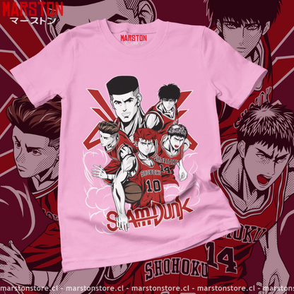 Polera de Slam Dunk con Hanamichi Sakuragi, Takenori Akagi, Hisashi Mitsui, Kaede Rukawa y Ryota Miyagi