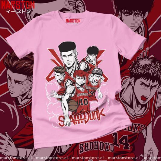 Polera de Slam Dunk con Hanamichi Sakuragi, Takenori Akagi, Hisashi Mitsui, Kaede Rukawa y Ryota Miyagi