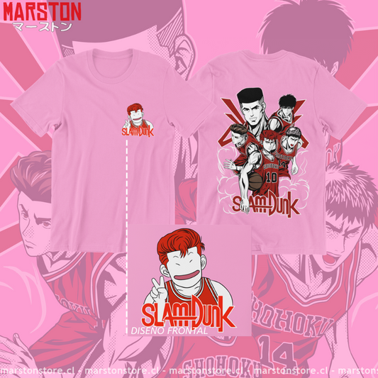 Polera de Slam Dunk con Hanamichi Sakuragi, Takenori Akagi, Hisashi Mitsui, Kaede Rukawa y Ryota Miyagi