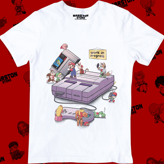 Polera blanca con diseño de Super Nintendo