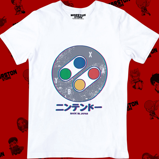Polera blanca con diseño de Super Nintendo