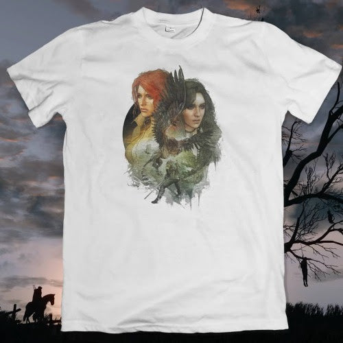 Polera blanca con diseño de The Witcher