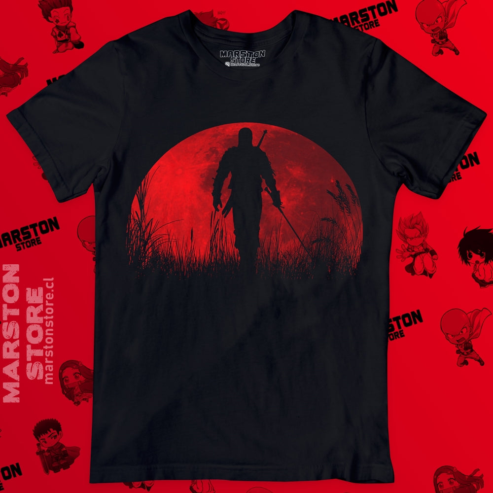 Polera negra The Witcher con diseño de Geralt de Rivia