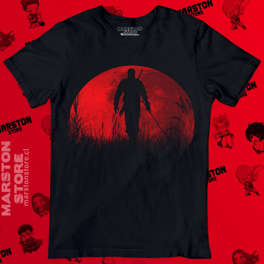 Polera negra The Witcher con diseño de Geralt de Rivia