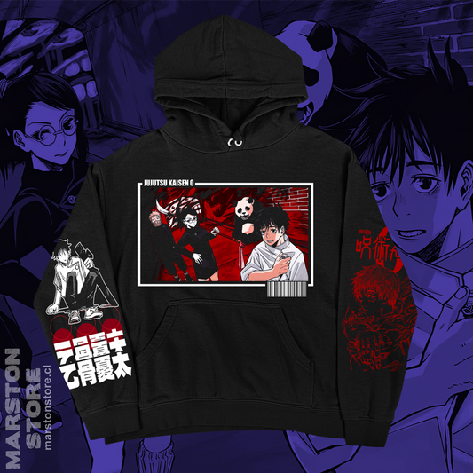 Polerón Jujutsu Kaisen con Yuta Okkotsu, Panda, Maki Zenin y Toge Inumaki