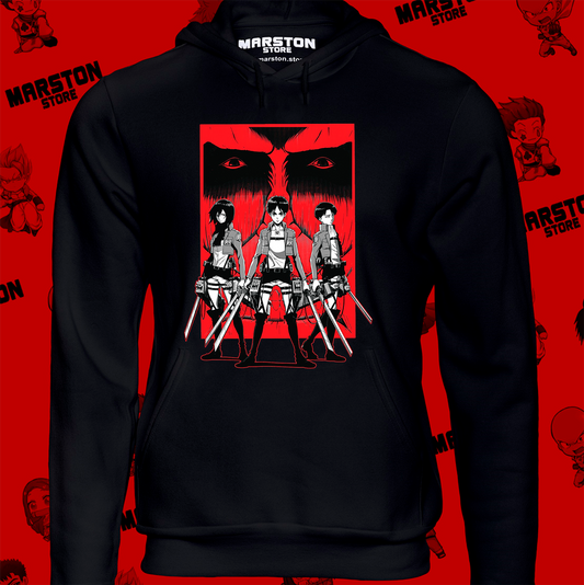 Polerón Shingeki no Kyojin con Eren Jaeger, Levi Ackerman y Mikasa Ackerman