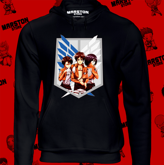 Polerón Shingeki no Kyojin con Eren Jaeger, Mikasa Ackerman y Levi Ackerman